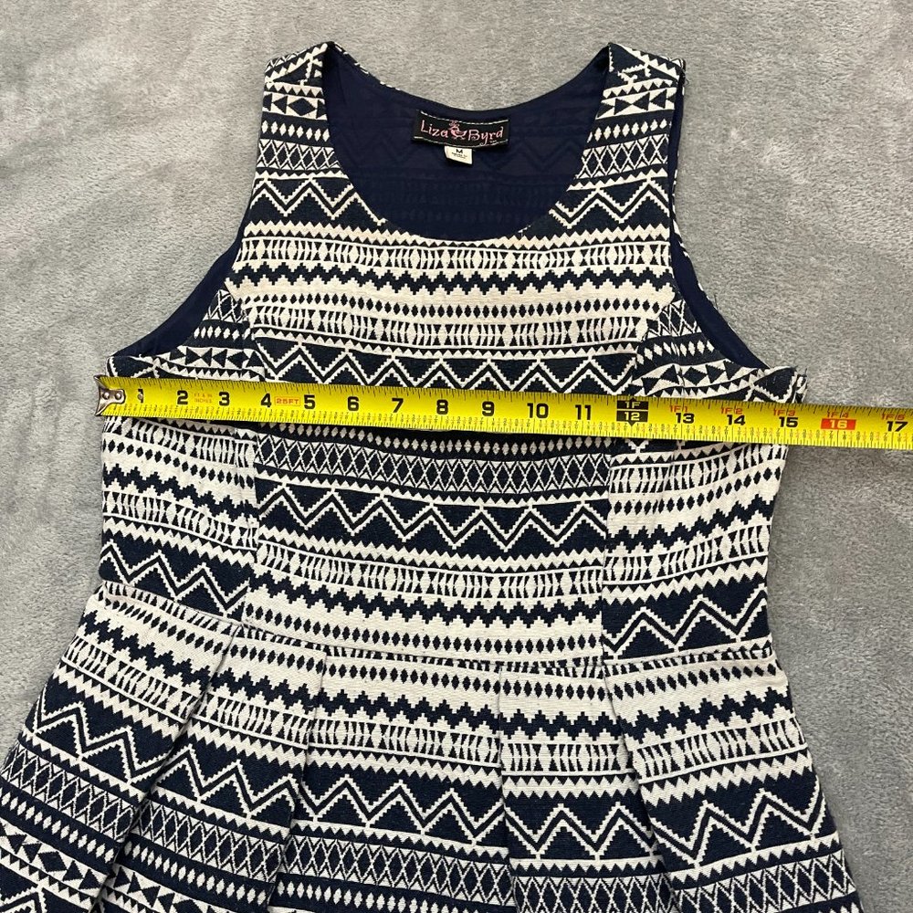 Liza Byrd Women's Cotton Abstract Print Tank Top Dress Navy Blue White Size M - Picture 4 of 10